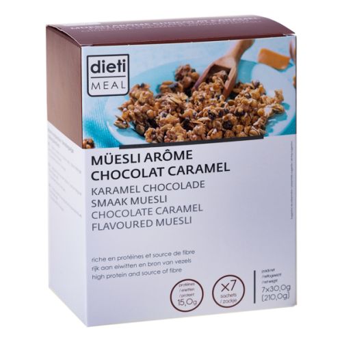 Dietisnack müesli chocolat caramel riche en protéines, petit déjeuner  diététique