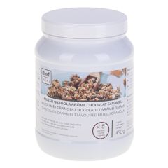 Müesli granola arôme chocolat caramel riche en protéines. Pot 450 g